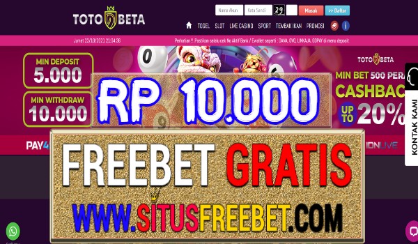 TotoBeta Freebet Gratis Tanpa Deposit Rp 10.000 TotoBeta Freebet Gratis Tanpa Deposit Rp 10.000