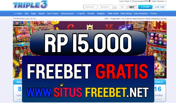 TRIPLE3 Freebet Gratis Rp 15.000 Tanpa Deposit TRIPLE3 Freebet Gratis Rp 15.000 Tanpa Deposit